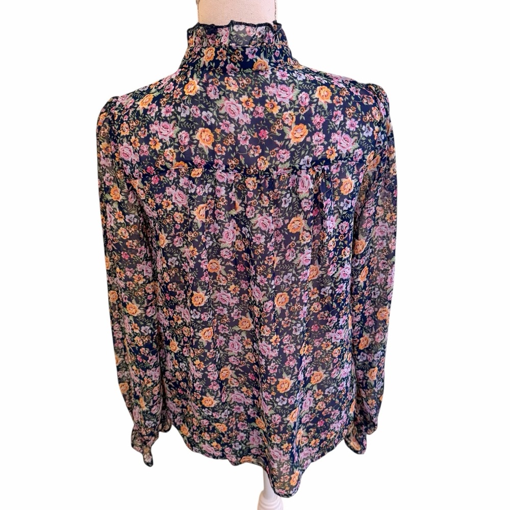 Listicle  Navy Blue with Ditsy Floral Long Sleeve Blouse M - Picture 8 of 11